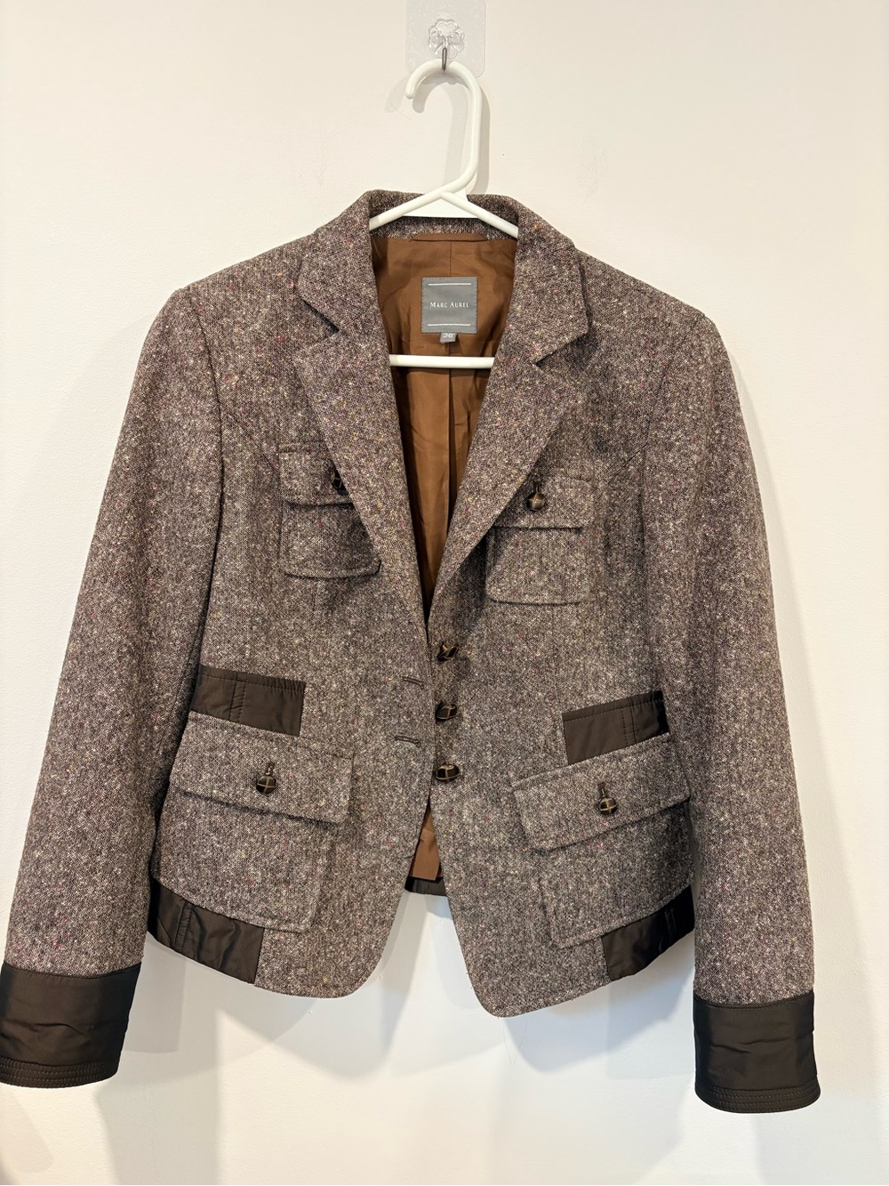 Marc Aurel Tweed Wool Blend Blazer Jacket Utility Style EU 36 US 4-6 - Picture 2 of 15